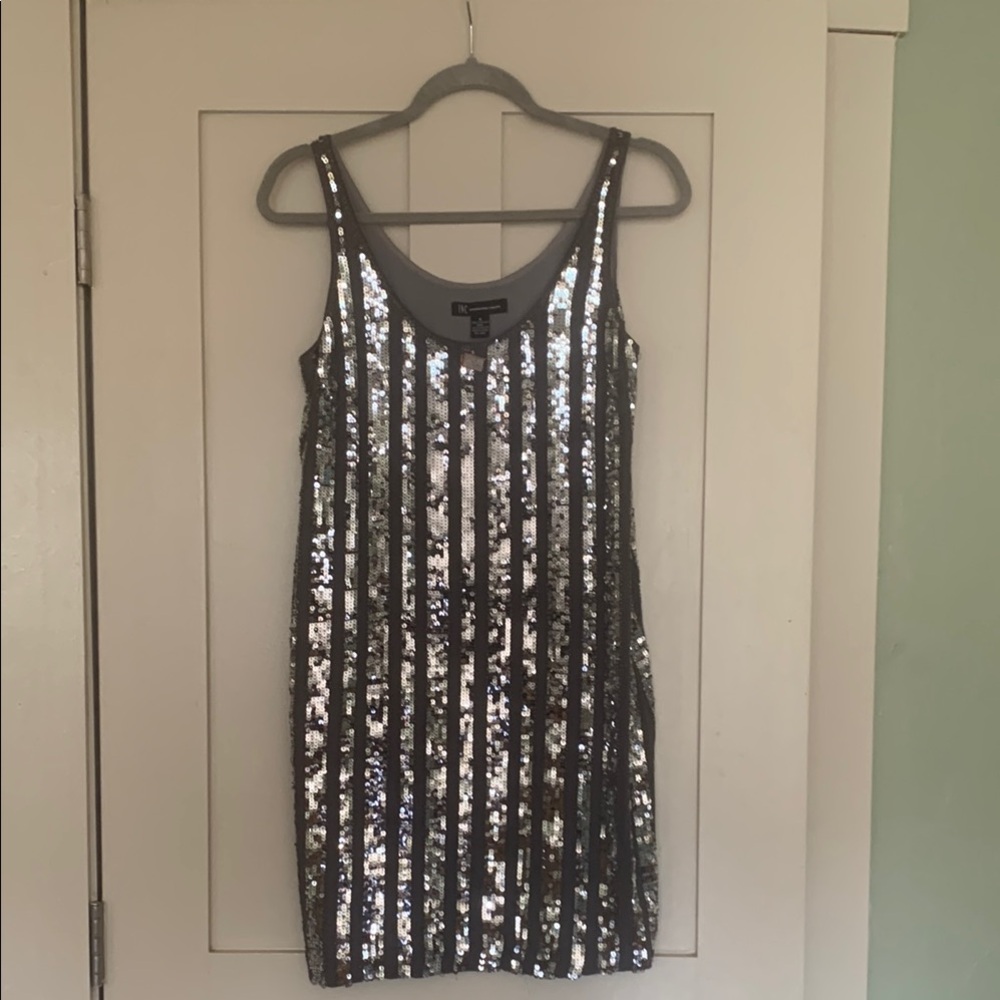 Sequin Striped Dress - Silver and Black